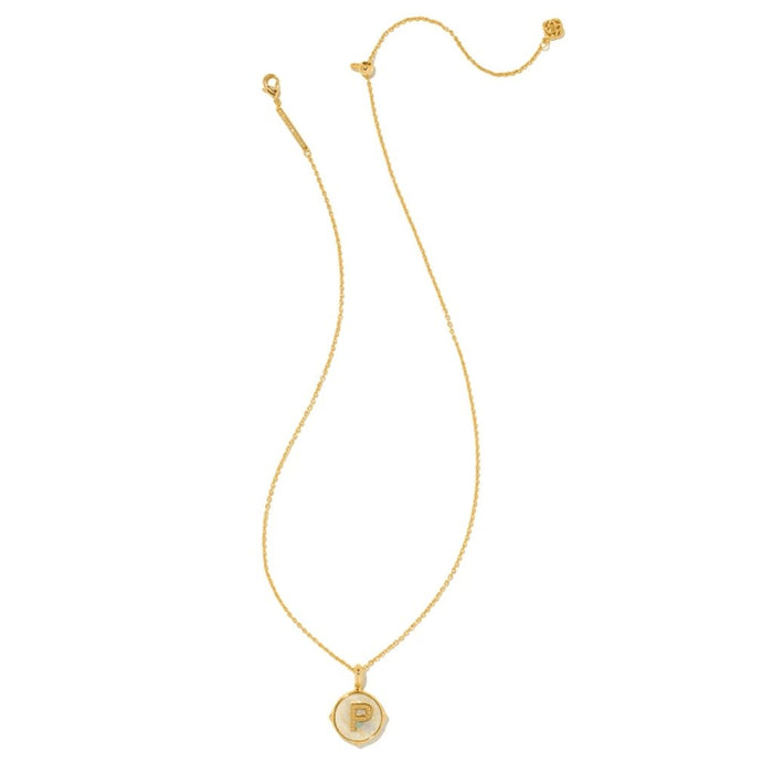 Kendra Scott : Letter P Gold Disc Reversible Pendant Necklace in Iridescent Abalone -