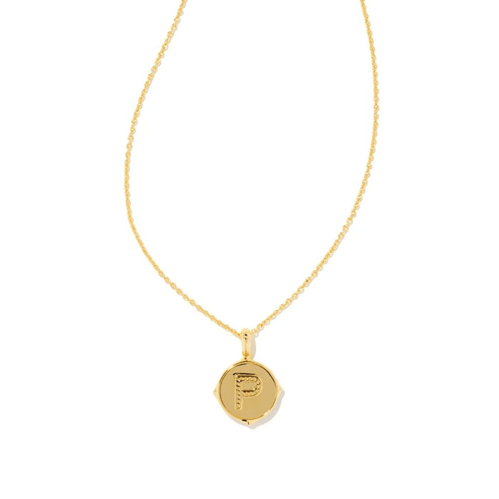 Kendra Scott : Letter P Gold Disc Reversible Pendant Necklace in Iridescent Abalone -