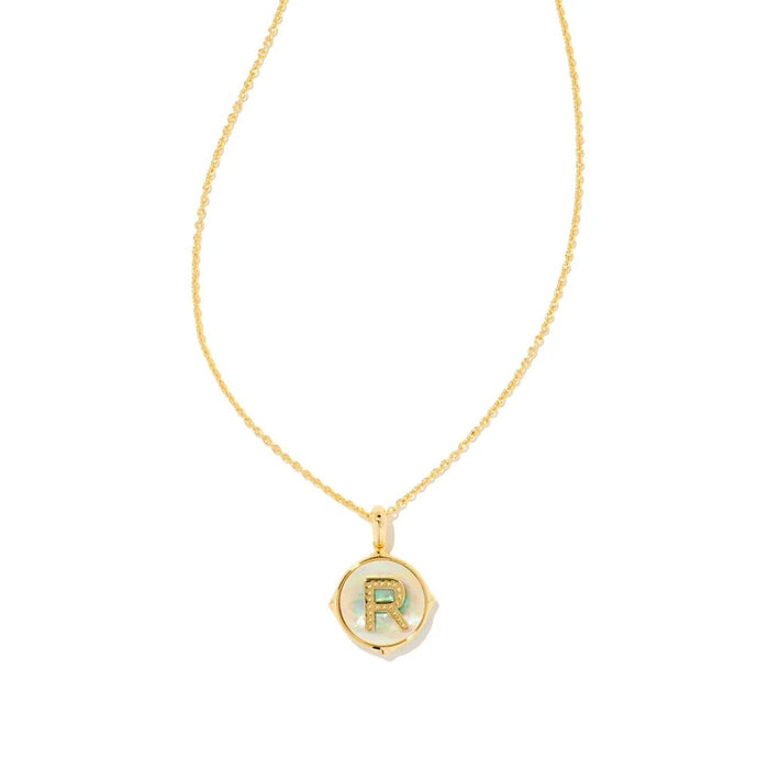 Kendra Scott : Letter R Gold Disc Reversible Pendant Necklace in Iridescent Abalone - Kendra Scott : Letter R Gold Disc Reversible Pendant Necklace in Iridescent Abalone