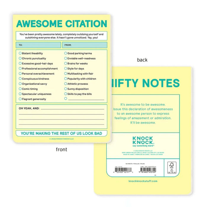 Knock Knock : Awesome Citation Nifty Note Pad (Pastel Version) -