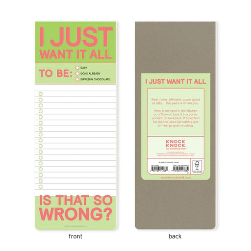 Knock Knock : I Just Want It All Make-a-List Pad -