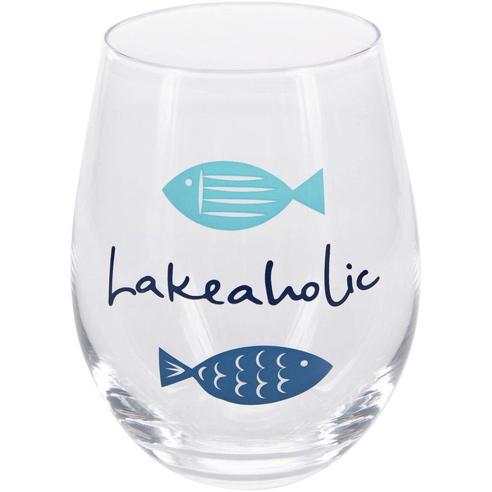 Lakeaholic - 18 oz Stemless Wine Glass -