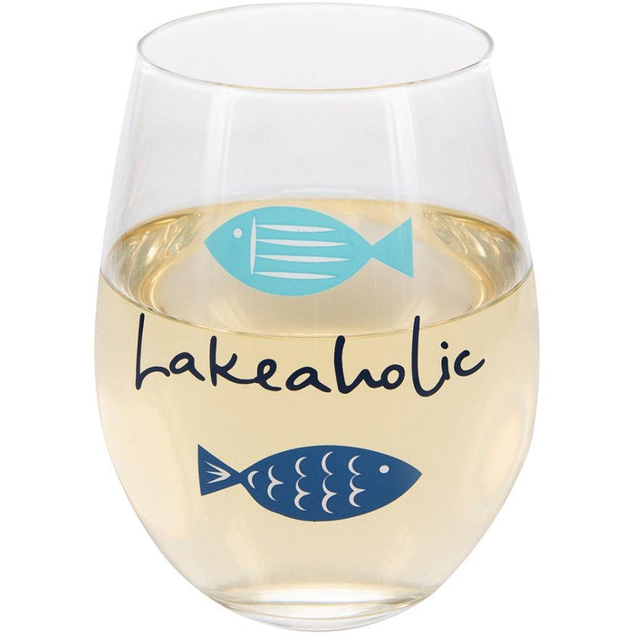 Lakeaholic - 18 oz Stemless Wine Glass -