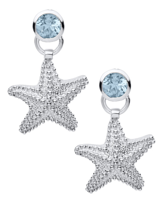 LeStage® Cape Cod : Sterling Sliver Starfish and Blue Topaz Earrings - LeStage® Cape Cod : Sterling Sliver Starfish and Blue Topaz Earrings