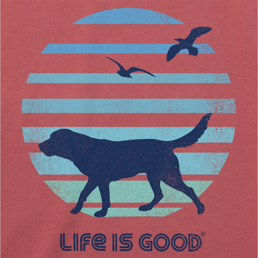 Life Is Good : Men's 70's Retro Dog Beach Walk Short Sleeve Tee - Life Is Good : Men's 70's Retro Dog Beach Walk Short Sleeve Tee