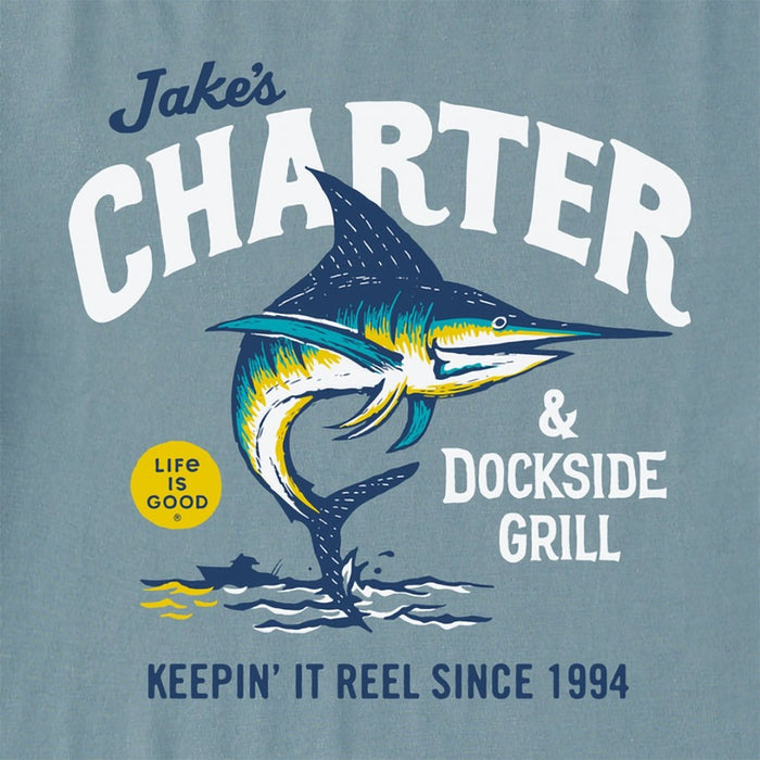 Life Is Good Men's Short Sleeve Crusher-LITE Tee, Jake's Charter and Dockside Grill - Smoky Blue / X-Large