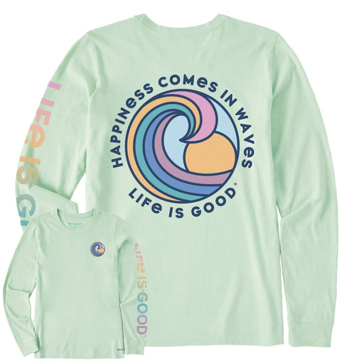 Life Is Good : Women's Happiness Comes in Waves Spectrum Long Sleeve Crusher-LITE Tee - Life Is Good : Women's Happiness Comes in Waves Spectrum Long Sleeve Crusher-LITE Tee