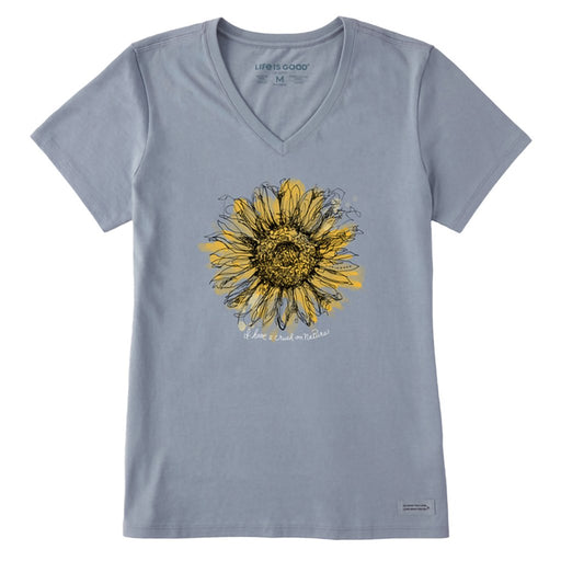 Life Is Good : Women's Scribbled Sunflower Short Sleeve Vee - Life Is Good : Women's Scribbled Sunflower Short Sleeve Vee