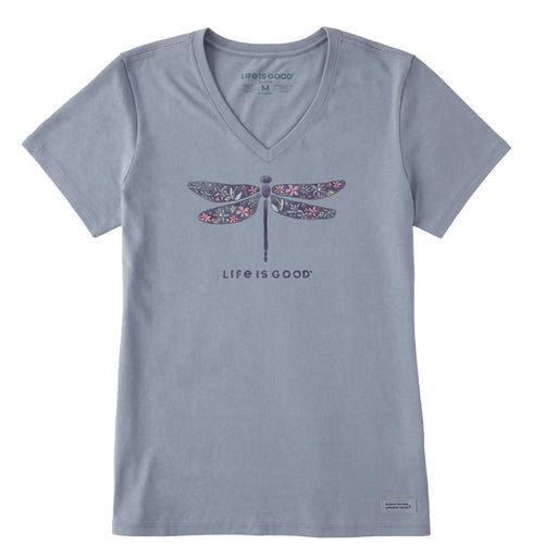Life Is Good : Women's Wildflower Dragonfly Watercolor Short Sleeve Vee - Life Is Good : Women's Wildflower Dragonfly Watercolor Short Sleeve Vee