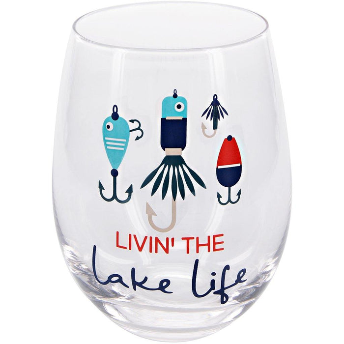 Livin' the Lake Life - 18 oz Stemless Wine Glass -