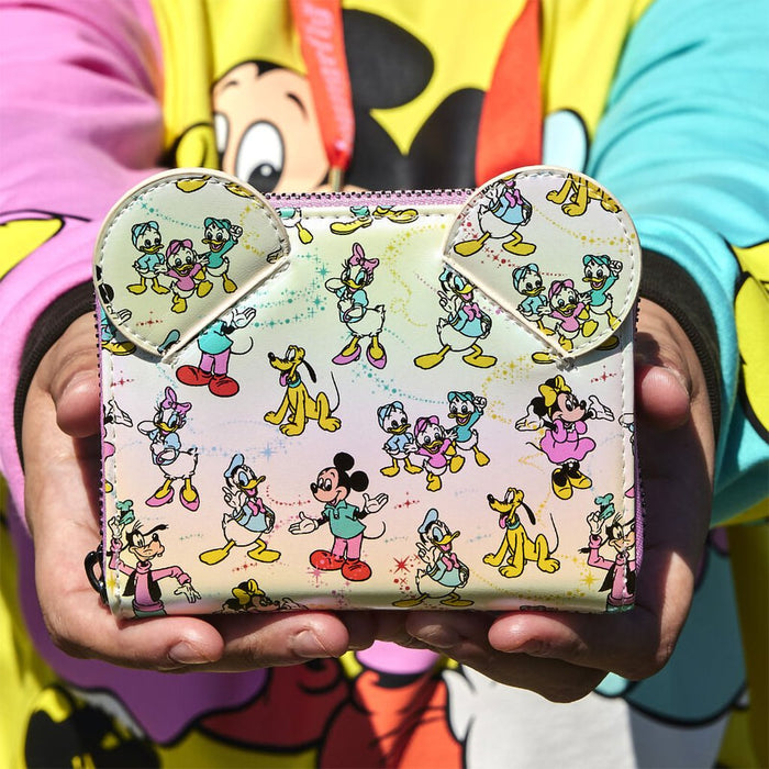 Loungefly : Disney100 Mickey & Friends Classic All-Over Print Iridescent Zip Around Wallet - Loungefly : Disney100 Mickey & Friends Classic All-Over Print Iridescent Zip Around Wallet
