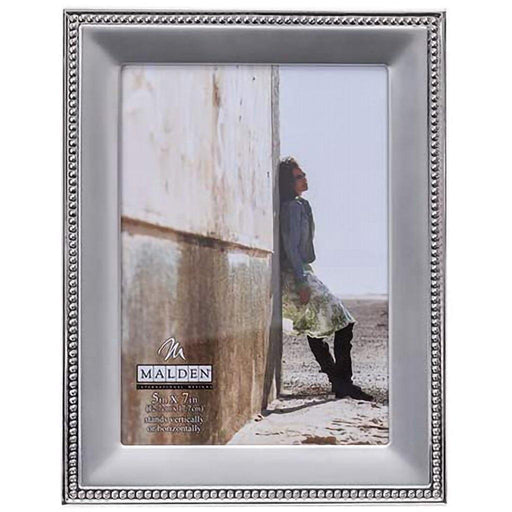 Malden : 5"x7" Classic Silver Metal With Silver Beads 2-Tone Picture Frame - Silver -