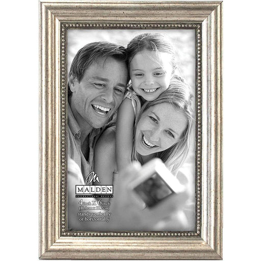 Malden : Classic Wood Picture Frame, 4 by 6-Inch, Silver Bead -