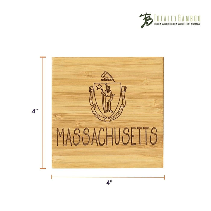 Massachusetts State Puzzle 4 Piece Bamboo Coaster Set with Case -