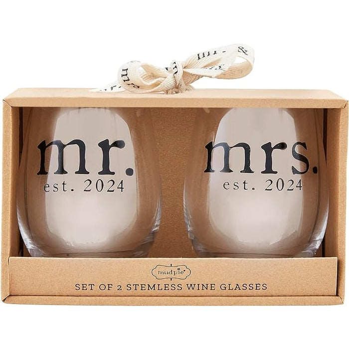 Mud Pie : Mr & Mrs Wine Glass Set 16 Oz - Mud Pie : Mr & Mrs Wine Glass Set 16 Oz