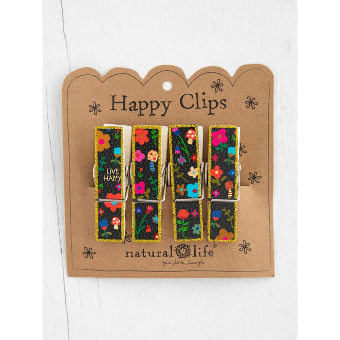 Natural Life : Bag Clips, Set of 4 - Live Happy Floral - Natural Life : Bag Clips, Set of 4 - Live Happy Floral