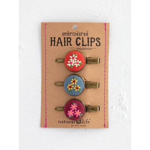 Natural Life : Embroidered Button Hair Clips, Set of 3 - Natural Life : Embroidered Button Hair Clips, Set of 3
