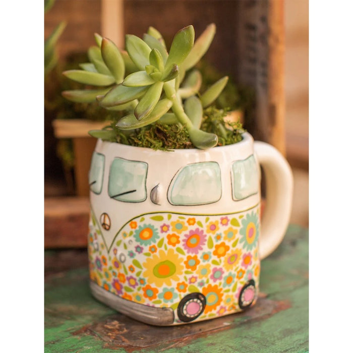 Natural Life : Folk Art Coffee Mug - Yellow Van - Natural Life : Folk Art Coffee Mug - Yellow Van