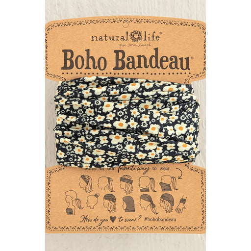 Natural Life : Full Boho Bandeau Headband - Black And Cream Floral -