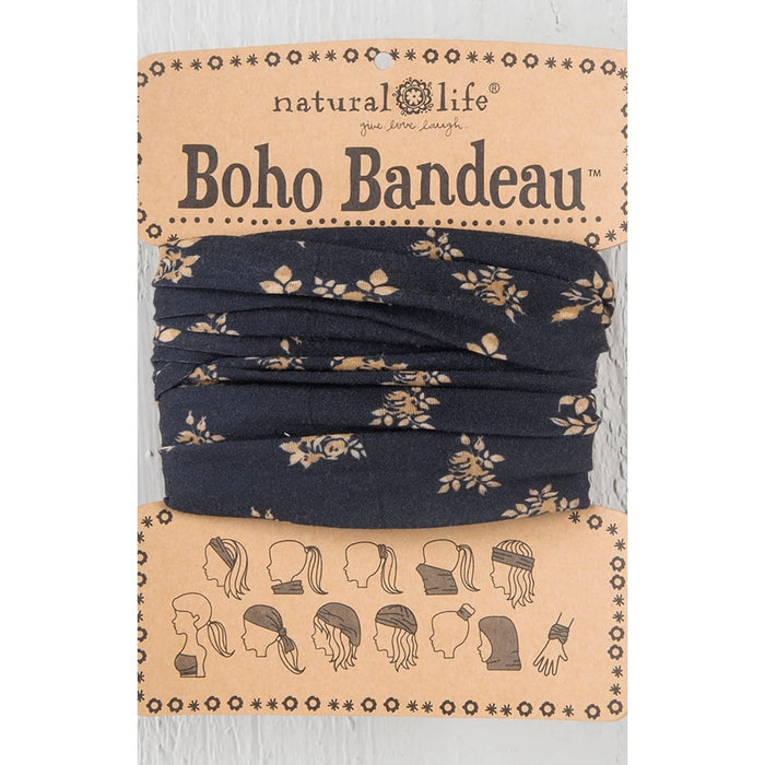 Natural Life : Full Boho Bandeau Headband - Black Cream Floral -