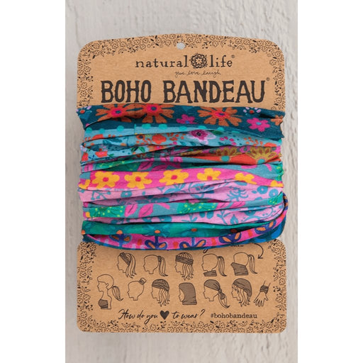 Natural Life : Full Boho Bandeau Headband - Blue Pink Border -