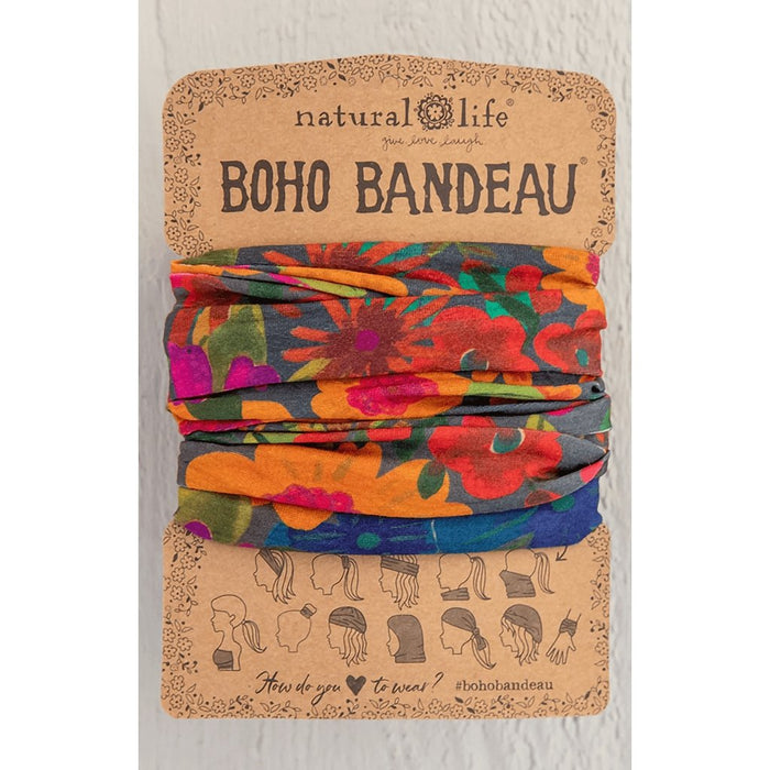 Natural Life : Full Boho Bandeau Headband - Orange Pink Floral -