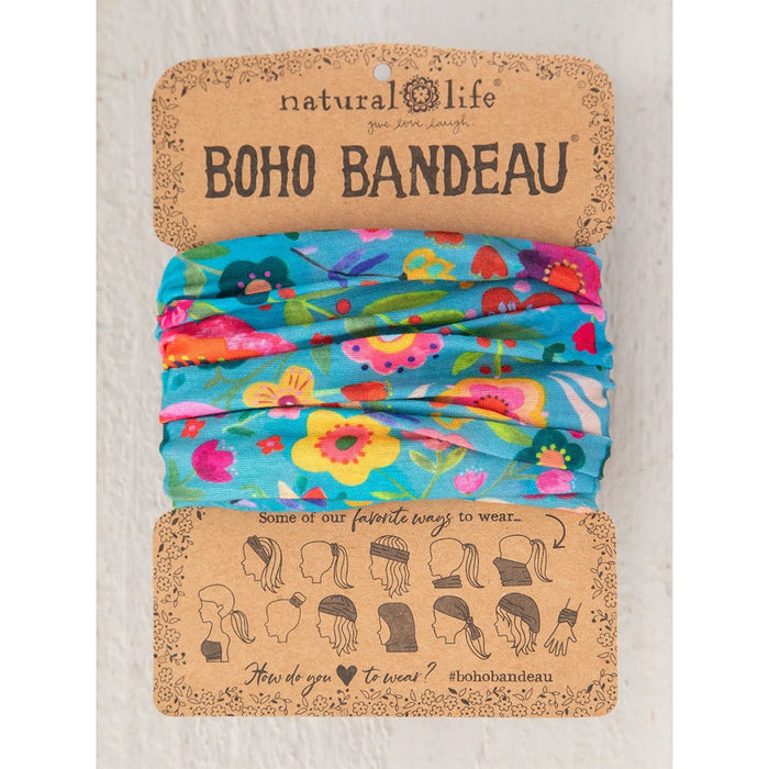 Natural Life : Full Boho Bandeau Headband - Teal Folk Flower - Natural Life : Full Boho Bandeau Headband - Teal Folk Flower