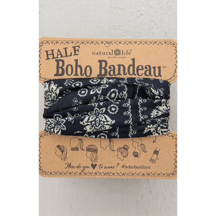 Natural Life : Half Boho Bandeau Headband - Black Cream Mandala -