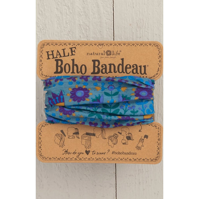 Natural Life : Half Boho Bandeau Headband - Blue Floral Mandala -