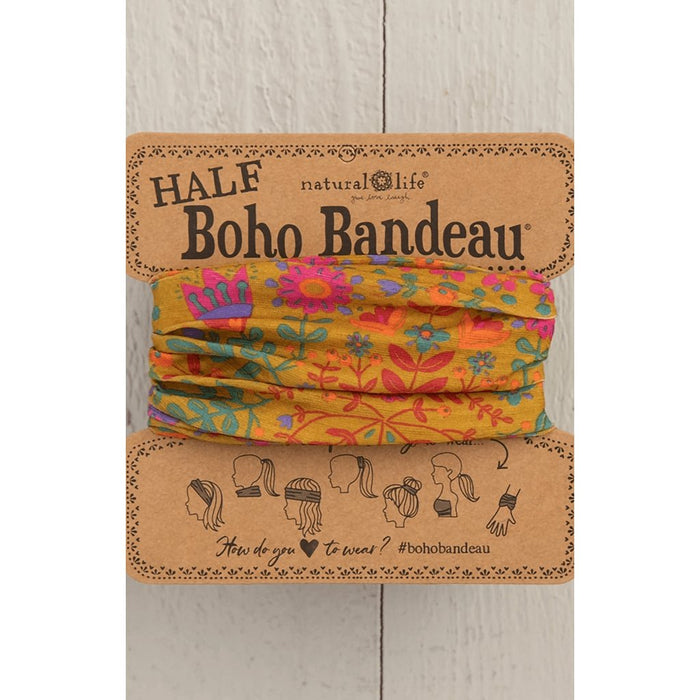 Natural Life : Half Boho Bandeau Headband - Mustard Floral Mandala -