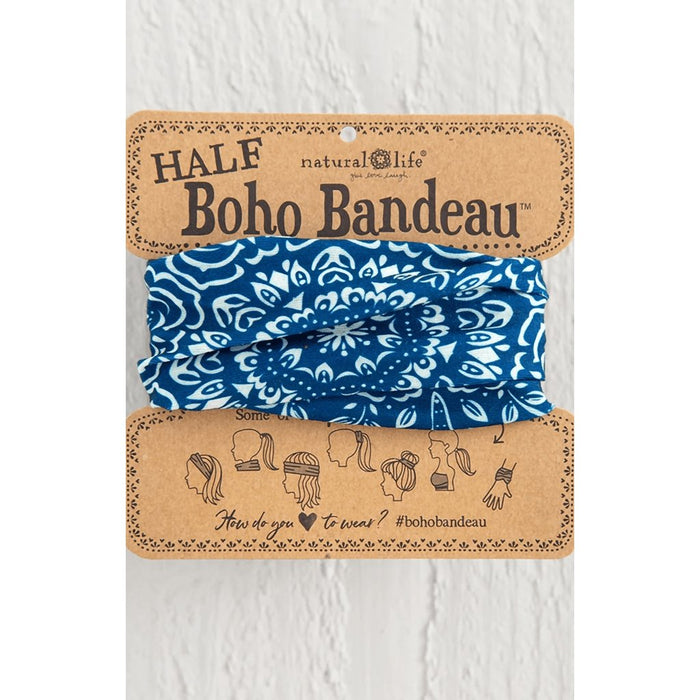 Natural Life : Half Boho Bandeau Headband - Navy Cream Mandala -