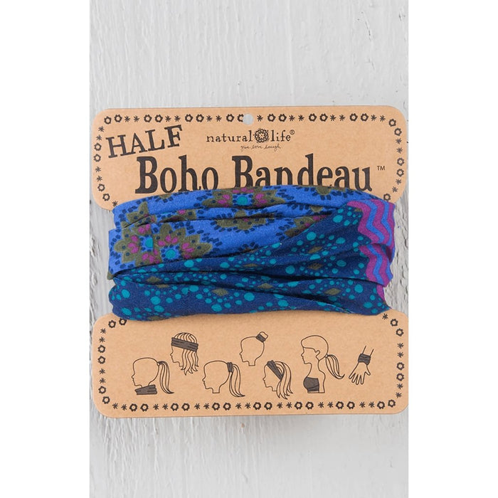 Natural Life : Half Boho Bandeau Headband - Purple Teal Stripe -