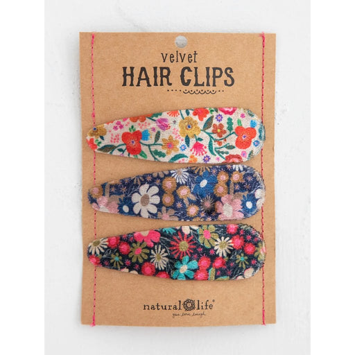 Natural Life : Velvet Floral Hair Clips, Set of 3 -