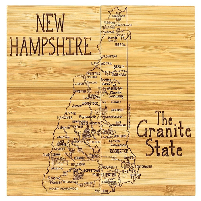 New Hampshire State Puzzle 4 Piece Bamboo Coaster Set with Case -