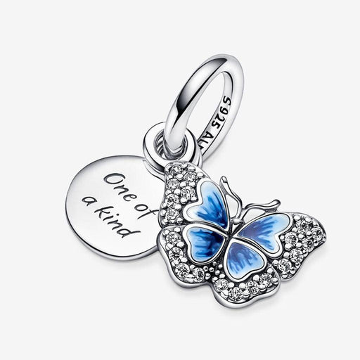 PANDORA : Blue Butterfly & Quote Double Dangle Charm -