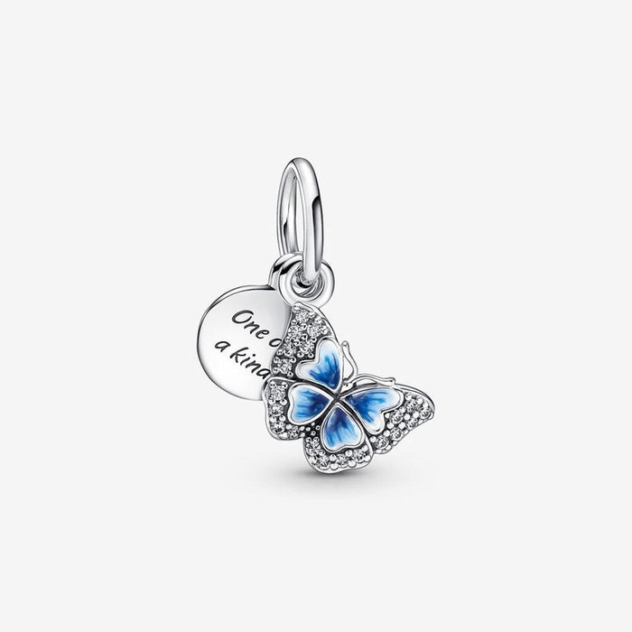 PANDORA : Blue Butterfly & Quote Double Dangle Charm -