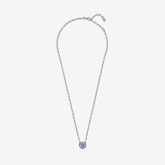 PANDORA : Blue Pansy Flower Pendant Necklace -