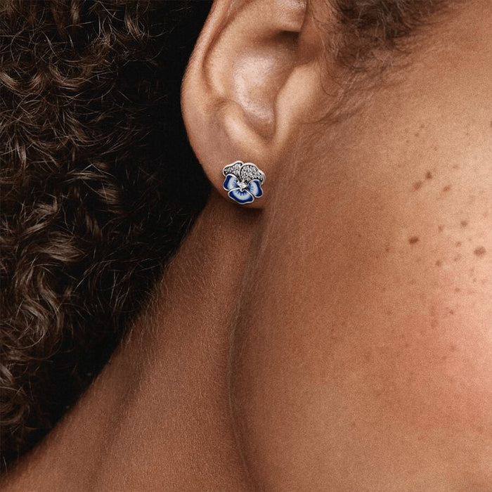 PANDORA : Blue Pansy Flower Stud Earrings -