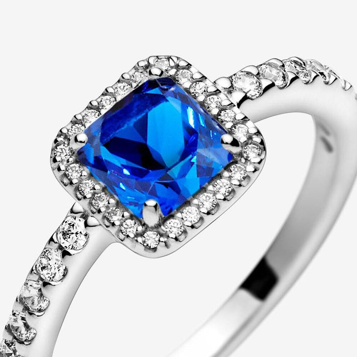 PANDORA : Blue Square Sparkle Halo Ring -