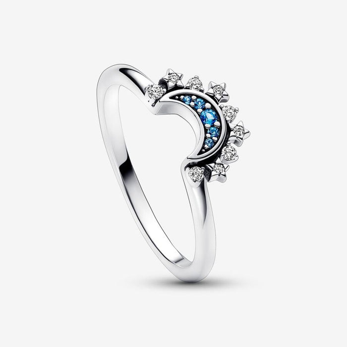 PANDORA : Celestial Blue Sparkling Moon Ring - PANDORA : Celestial Blue Sparkling Moon Ring