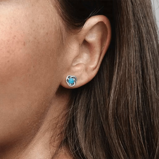 PANDORA : December Turquoise Blue Eternity Circle Stud Earrings -