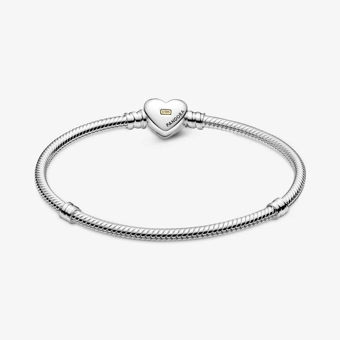 PANDORA : Domed Golden Heart Clasp Snake Chain Bracelet -