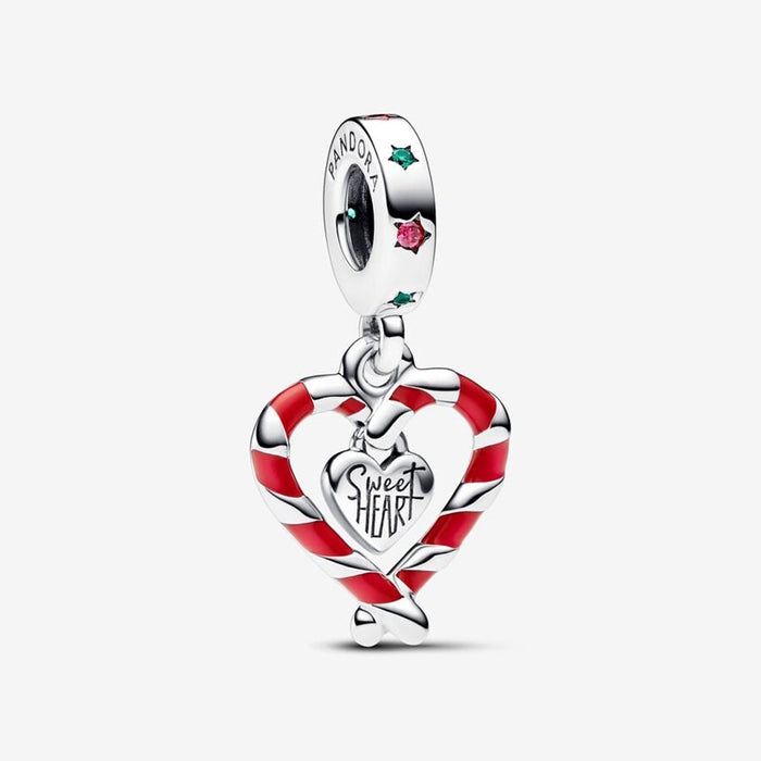 PANDORA : Double Candy Cane Heart Christmas Dangle Charm - PANDORA : Double Candy Cane Heart Christmas Dangle Charm