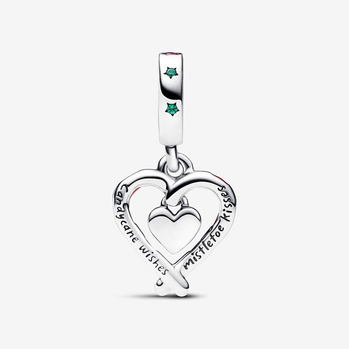 PANDORA : Double Candy Cane Heart Christmas Dangle Charm - PANDORA : Double Candy Cane Heart Christmas Dangle Charm