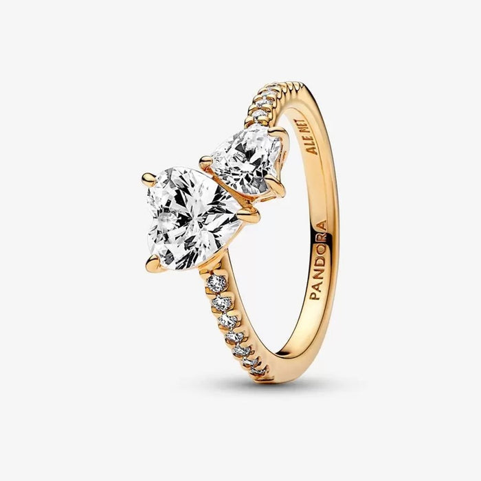 PANDORA : Double Heart Sparkling Ring in Gold Plated - Annies Hallmark and  Gretchens Hallmark