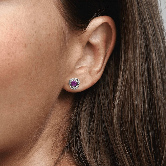 PANDORA : February Purple Eternity Circle Stud Earrings -