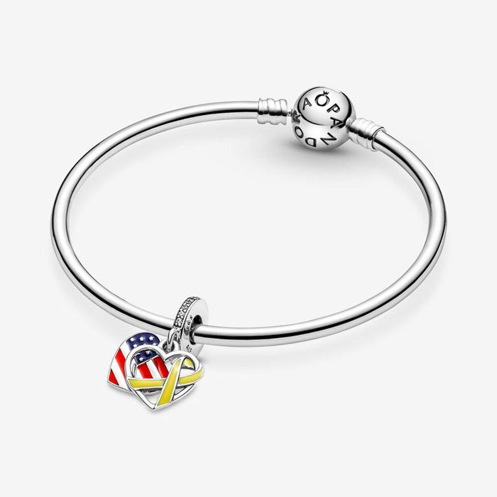 PANDORA : Heart, Flag & Remembrance Ribbon Double Dangle Charm -