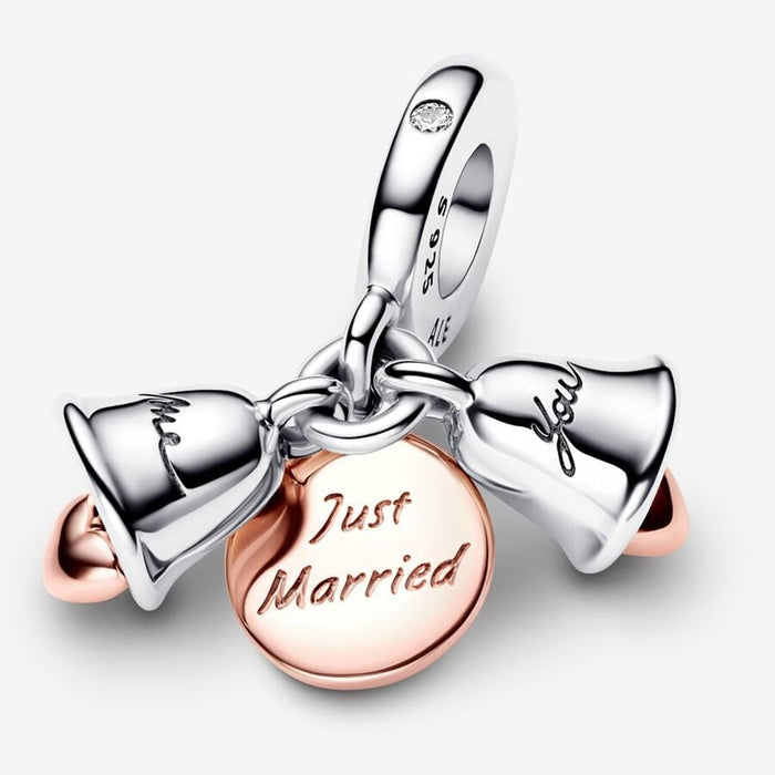 PANDORA : Just Married Wedding Bells Double Dangle -