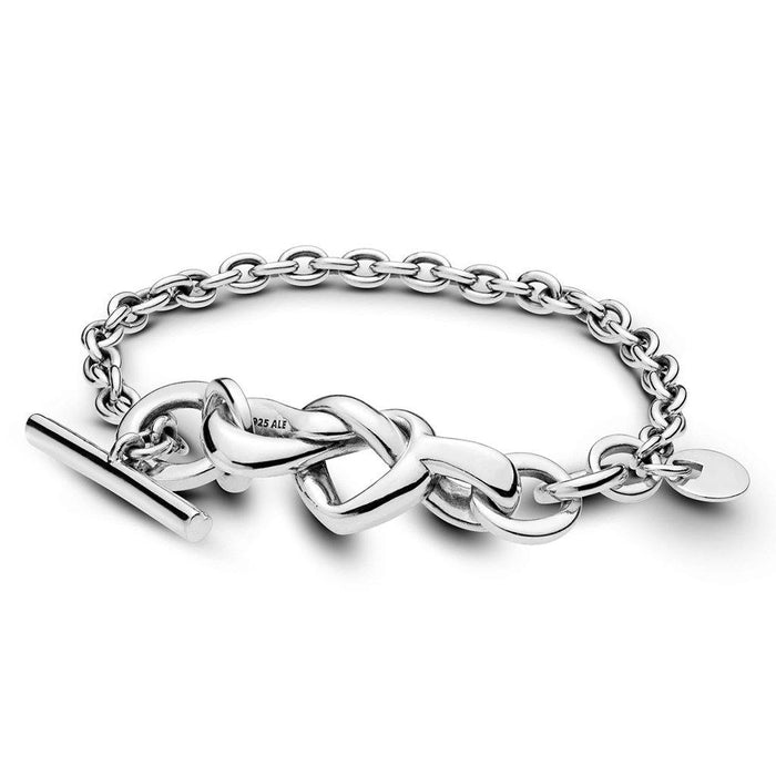 PANDORA : Knotted Heart T-Bar Bracelet (Size 7.9") -