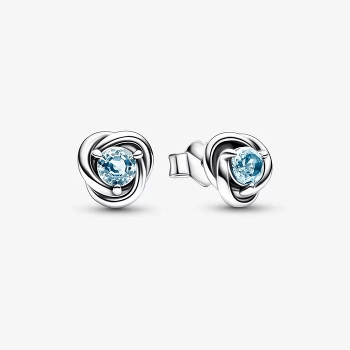 PANDORA : March Sea Aqua Blue Eternity Circle Stud Earrings -